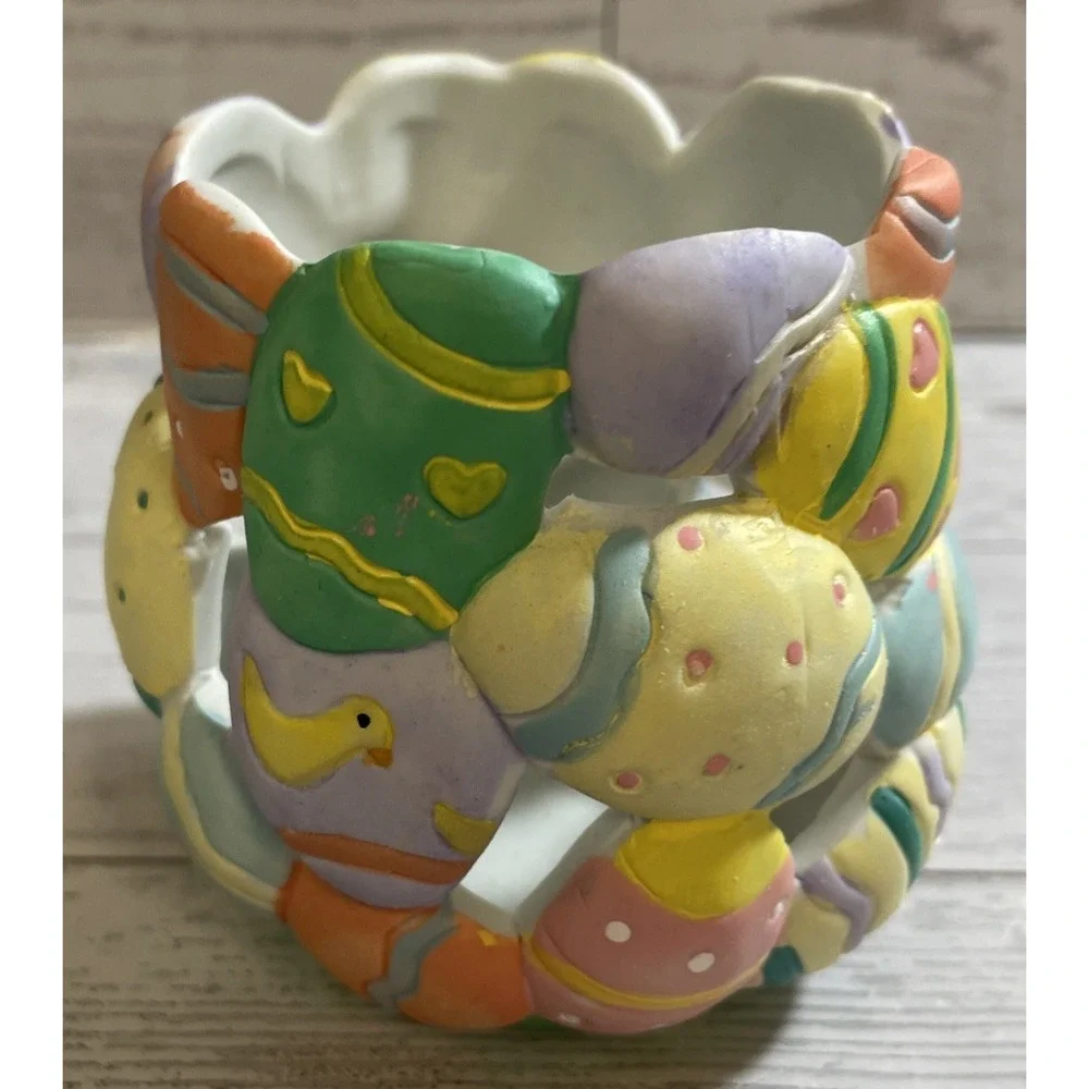 Vintage Set of 6 Pastel Easter Egg Tea Light‎ Or Votive Candle Holders New Open